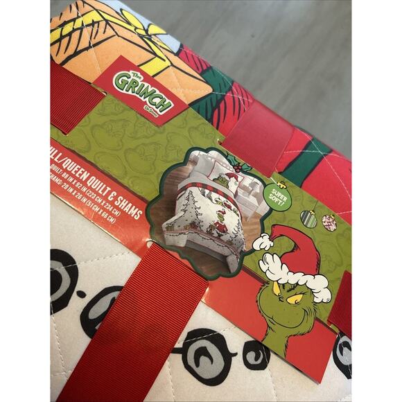 NWT Seuss Grinch Full Queen Quilt 3 Piece Set 1 Quilt 2 Shams Holiday Christmas - Picture 5 of 8